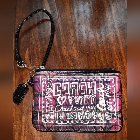 Coach Poppy Multicolor Plaid Wristlet - Picture 1 of 5